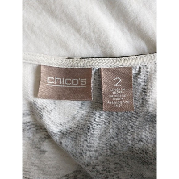 Chicos Blouse Top 2/L Black Pink Floral Sleev Paris Studded Boat Neck Feminine - Picture 5 of 6